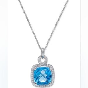 Authentic Blue Topaz (8 ct. t.w.) and Diamond Pendant Necklace in 14k White Gold